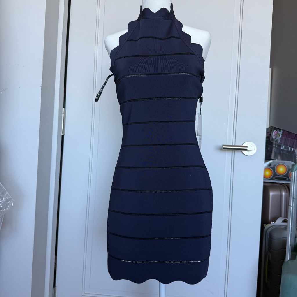 Herve Leger Navy Scalloped Mini Dress
